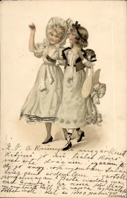 Dos jóvenes chicas en vestido de época — ilustración — editor anónimo, n° 10099