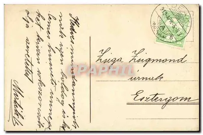 Pozsony, un traffico di persone che consumano il loro maggiore. — Illustrazione di paesaggio e conigli in landaus — Buone Pasque! — Editore non visibile, numero di serie non visibile — Verso