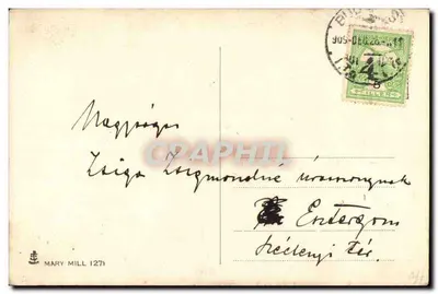 Menina com chapéu de babados — segurando um vaso de jacinto — editor Mary Mill, n°1271 — Verso