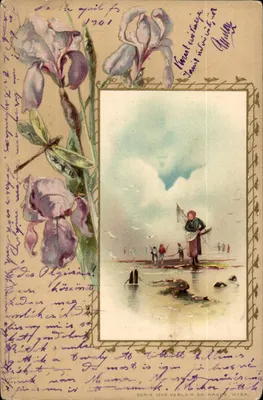 Pescador em um cais — cena marítima — Verlag Ed. Arenz, Viena, série 1239