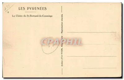 Cloître de St-Bertrand-de-Comminges — Os Pirineus — Édition d'Art YVON, Neuilly-sur-Seine — Verso