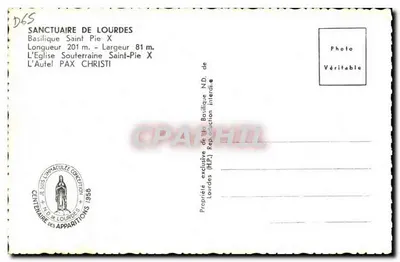 Santuário de Lourdes — Basílica São Pio X — Altar PAX CHRISTI — Editor: Centro de Lourdes 1958 — Verso