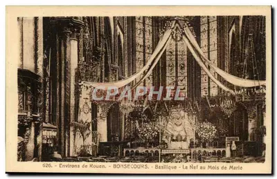 Cerca de Rouen - Bonsecours - Basílica - A Nave no Mês de Maria