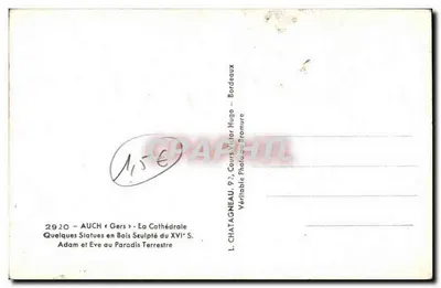 Adam i Ewa w Raju — drewniane rzeźby z XVI wieku — L. Chatagneau, Bordeaux — Rewers