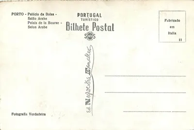Porto - Palácio da Bolsa - Salão Árabe — Bilhete Postal Turístico n°11, éd. Santo — Verso