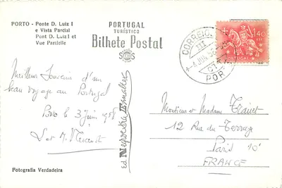Porto - Ponte D. Luiz I e Vista Parcial — Edições Salios, Bilhete Postal Turístico — Verso