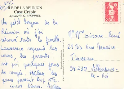 Dom kreolowski — Wyspa La Réunion — akwarela G. Meppiel — Rewers