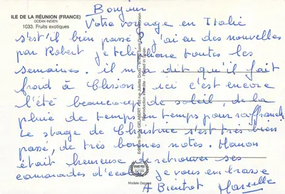 Owoce egzotyczne — Wyspa La Réunion (Francja) — Wydawnictwo GELABERT, seria 1033 — Rewers