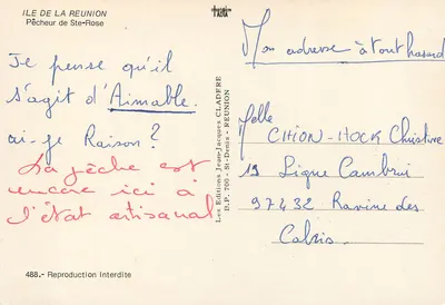 Rybak z Ste-Rose — Wyspa La Réunion — Wydawnictwo Jean-Jacques Cladère — Rewers