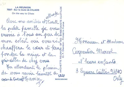 A Reunião — Na estrada de Cilaos — editor Hachette — Verso