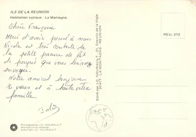 Typowa kolonia — La Montagne — Wyspa La Réunion — Wydawnictwo J.C. NOURAUT — Rewers