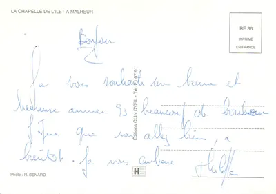 Capela de l'Ilet à Malheur — Ilha da Reunião — Edições CLIN D'ŒIL, série RE 36 — Verso
