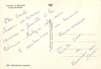 Cirque de Maffat — Ilha de La Réunion — Edições Jean-Jacques Cladère — Verso