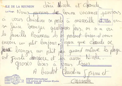 La Plage — Ile de La Réunion — Éditeur EDDIF International — Verso
