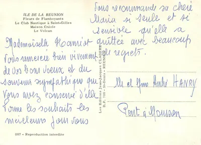 A Reunião — Flores de Flamboyant, Vela, Casa Crioula, Vulcão — Edições Jean-Jacques Cladère — Verso