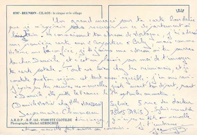 Cilaos - o circo e o vilarejo — Reunião, editor IRIS, n° 8787 — Verso
