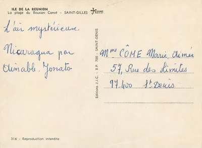 Plaża Boucan Canot — Saint-Gilles — Wydawnictwo J.J.C. nr 316 — Rewers
