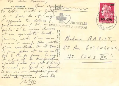 Palmeiros e Cana-de-açúcar — La Réunion — Edição J.C. Denys, n°107 — Verso