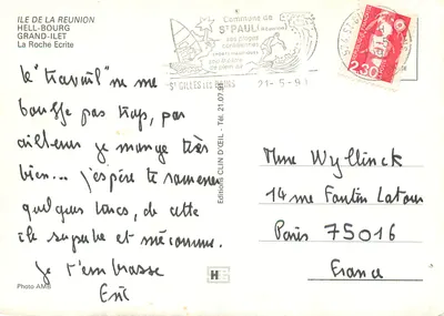 Isola di Réunion — vista aerea delle montagne e valli — Editions AMB — Verso