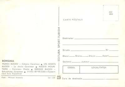 Bucegi - Cabana Caraiman — Editor Sport-Turism, n° 3052 — Verso