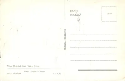 Valea Bistriței perto de Vatra Dornei — Éditeur Editura Meridiană, n° 3677 — Verso