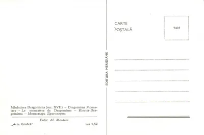 Minăstirea Dragomirna (XVII w.) — Klasztor Dragomirna — Kloster-Dragomirna — Wydawca: Editura Meridiane — Rewers