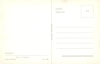 Ploiești — przemysłowa fabryka z kominem wydzielającym dym — Wydawca Meridiane, nr 1030 — Rewers