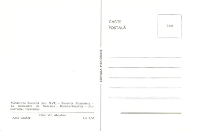 Mosteiro de Sucevița — editor Editura Meridiană, n° 7408 — Verso