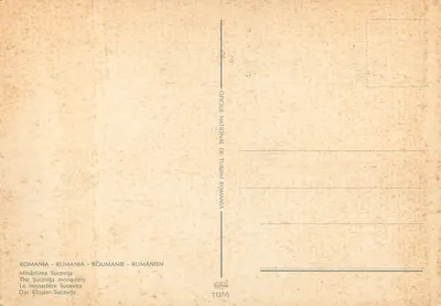 Mosteiro de Sucevița — Romênia — Editor: Office National de Tourisme Roumain, n° 1137/5 — Verso