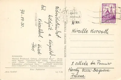 Massif du Cristianul Mare — Cabane « Cristianul Mare » — publisher Arta Grafică, n° 1,50 — Back
