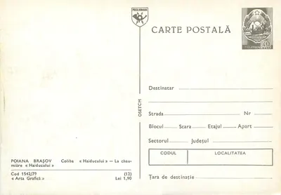 Koliba « Haiducului » — Poiana Brașov — wydawca « Arta Grafică » — Rewers