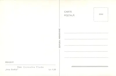 Brașov — Vista do prédio principal — Editor Meridian, n° 2240 — Verso