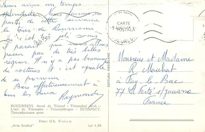 Arco do Triunfo — Bucareste — Editor Meridiane, n° 150 — Verso