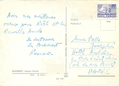 Ateneu Romano — Bucareste — Editor Meridiane, n° 11972 — Verso