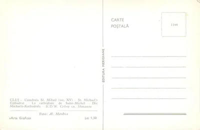Cluj - Katedra św. Michała (XV wiek) — Wydawca Meridiane, nr 1189 — Rewers
