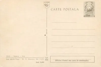 Cluj-Napoca — Widok z centrum — Poczta Rumuńska — Rewers