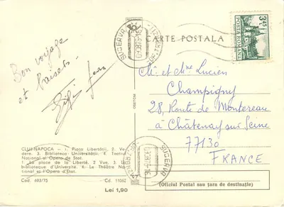 Cluj-Napoca — Vue panoramique et monuments — Éditeur Cod. 693/75 — Rewers