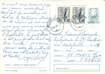 Cluj — Estátua de Matei Corvin — I.P.F.T. Cd. 3009/68 — Verso