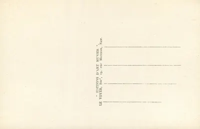 Monte-Carlo - Praia — vista da promenade cercada de palmeiras e de um edifício com colunas — Éditions D'Art Munier, Nice — Verso