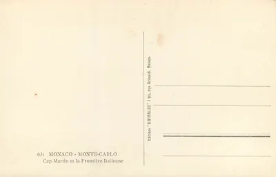 Cap Martin e Fronteira Italiana — Mônaco — Monte-Carlo — Verso