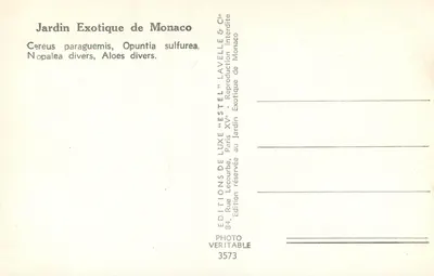 Jardín Exótico de Mónaco — Cactáceas y suculentas — Ediciones de Lujo "Estel" — Reverso
