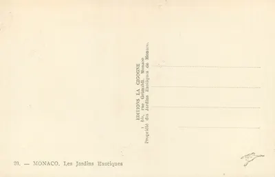 Mônaco — Jardins Exóticos — Éditions La Gigogne — Verso