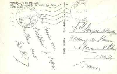 Monte-Carlo — Os iates no porto. No fundo, Monte-Carlo — Principado de Mônaco, n° 1017 A — Verso