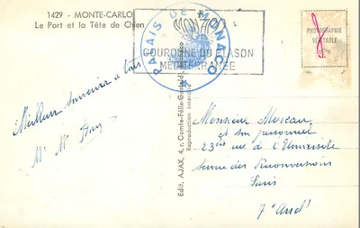Monte-Carlo — O Porto e a Cabeça do Cão — Edit. AJAX, n°1429 — Verso