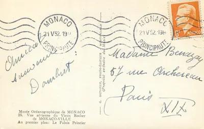 Vista aérea do Velho Rochedo — Mônaco — Museu Oceanoográfico, editor G. Detaille, n°25 — Verso