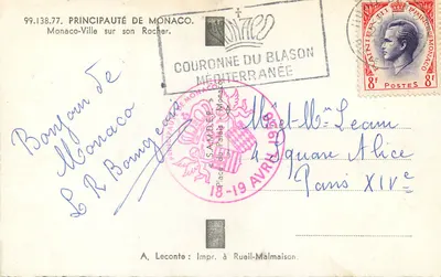 Monaco-Ville sobre seu Rocher — vista panorâmica — A. Leconte, imp. em Rueil-Malmaison — Verso