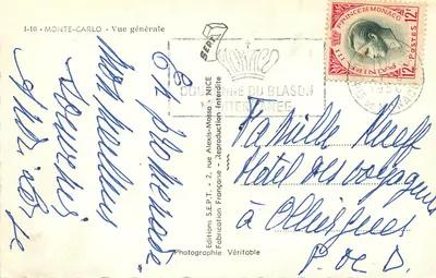 Monte-Carlo — Ogólny widok — Wydawnictwo S.E.P.T. - 2, rue Alexis-Mossa - Wyroba francuska — Rewers
