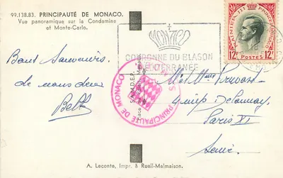 A Cegonha — Vista panorâmica sobre a Condamine e Monte-Carlo — A. Leconte, Impr. à Rueil-Malmaison. — Verso