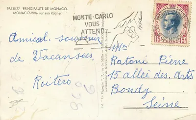 A Cegonha — Principado de Mônaco — Ed. A Cegonha — Verso