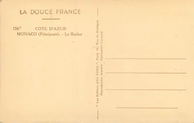 Mônaco - O Rocher — Les Éditions d'Art YVON, n°126N — Verso